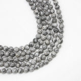 1strand Natural Grey Map Stone Jaspers Bead Round Loose Spacer Beads