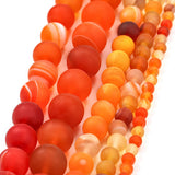1strand/lot Orange Matt Natural Stone Stripe Agates Round Loose Beads