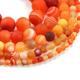 1strand/lot Orange Matt Natural Stone Stripe Agates Round Loose Beads
