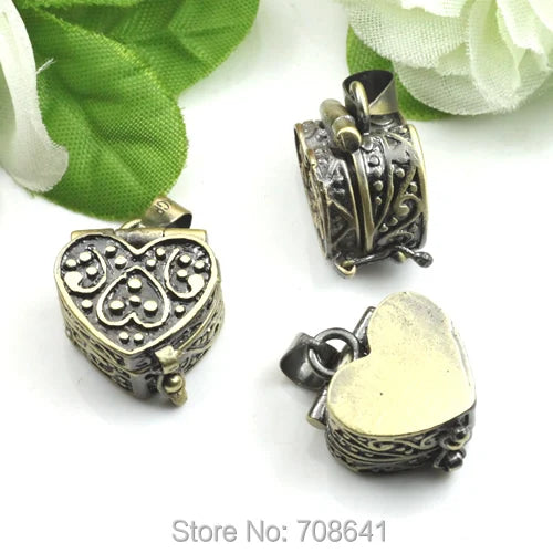 Bronze Brass Love Heart Prayer Box Locket Pendant