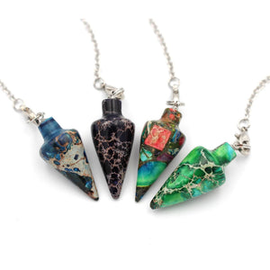 Sea Sediment Stone Pendulum Pendant Bead Reiki Hexagonal Chain Amulet