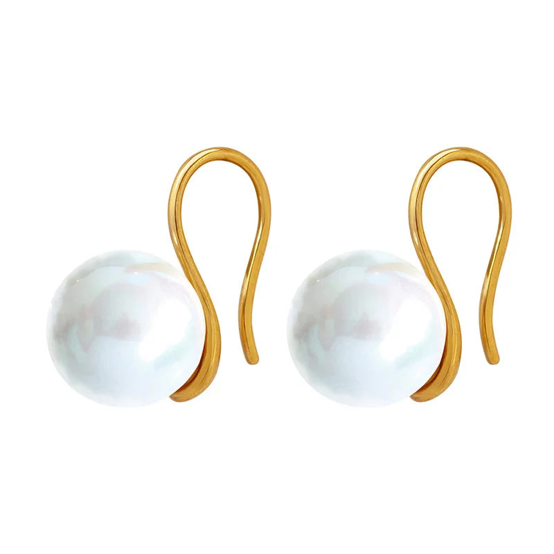 Vintage Round Glass Pearl Beads Earrings Stainless Steel Ear Stud