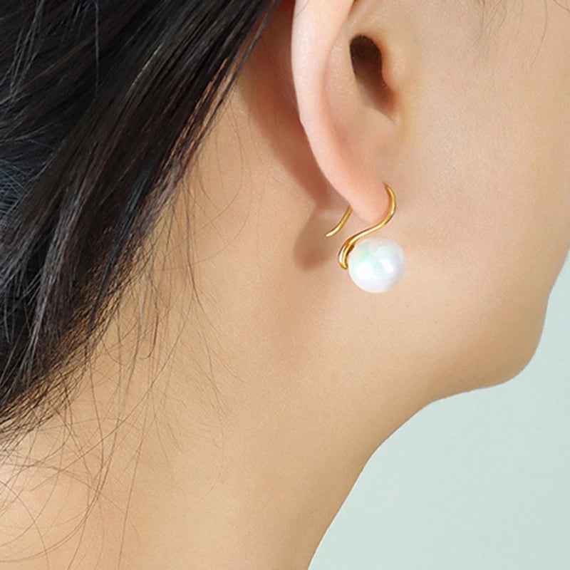 Vintage Round Glass Pearl Beads Earrings Stainless Steel Ear Stud