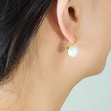 Vintage Round Glass Pearl Beads Earrings Stainless Steel Ear Stud
