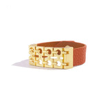 Red Orange Khaki PU Leather Bangle Stainless Steel Bracelet