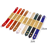 Red Orange Khaki PU Leather Bangle Stainless Steel Bracelet