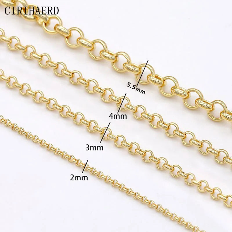 14K Plated Brass Round Link Chain DIY Jewelry Accessories Necklace Bracelet