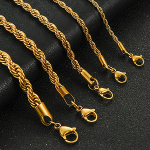 316L Rope Chain Necklace Stainless Steel Waterproof Choker Men Women Jewelry