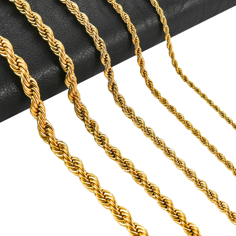 316L Rope Chain Necklace Stainless Steel Waterproof Choker Men Women Jewelry
