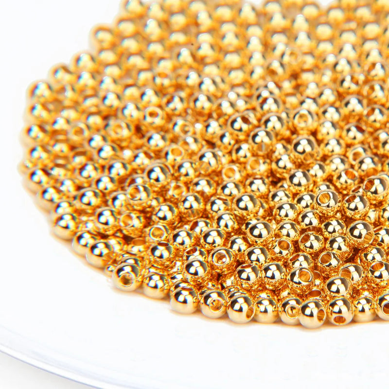 18K Real Plated Round Ball Spacer Beads for Jewelry Making DIY Brass Accessories