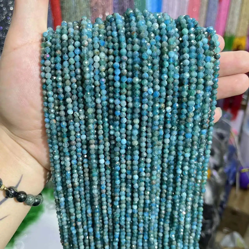 2/3/4MM Apatite Pine Faceted Round Beads Natural Stone Spacer DIY Jewelry Making