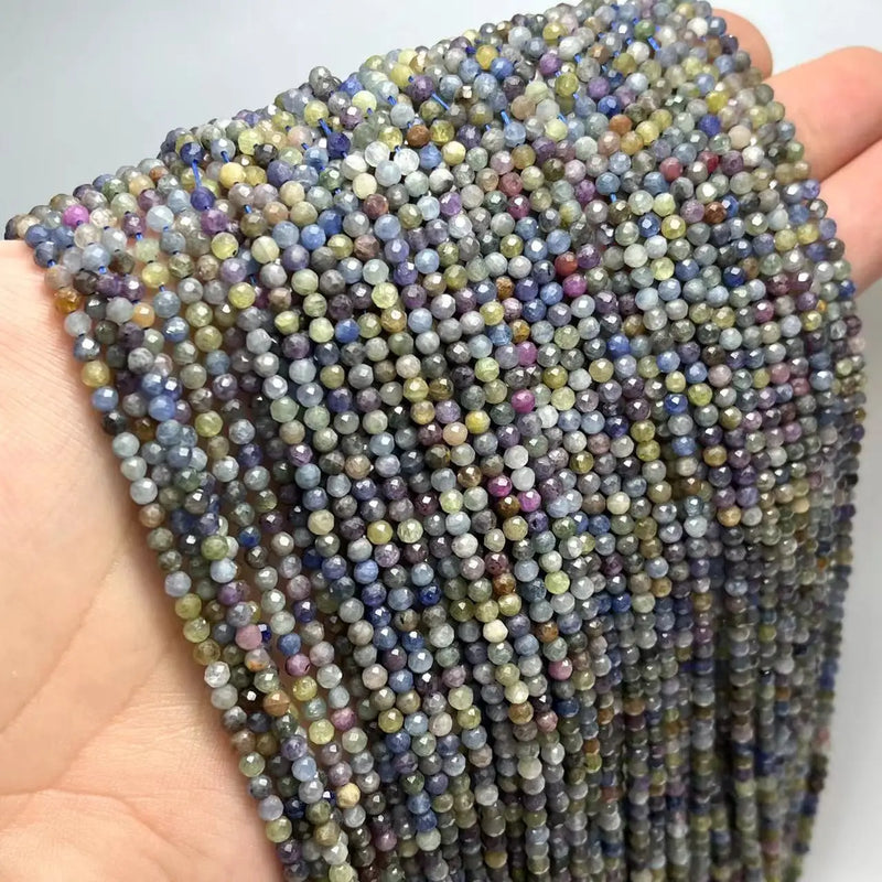 2/3/4MM Sapphire Faceted Round Natural Stone Beads Jewelry Making DIY