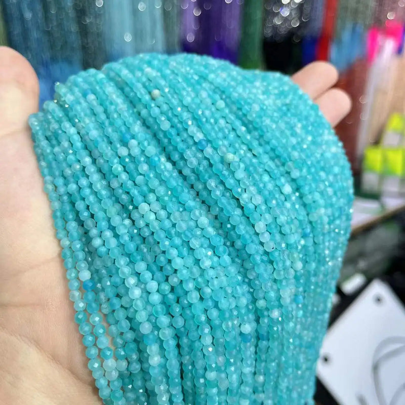 Amazonite Faceted Round Natural Stone Beads 2/3/4MM 15"