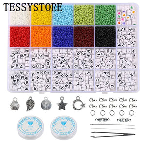 Glass Seed Beads Letter Beads Box Set DIY Jewelry Making Bracelet Rings Set