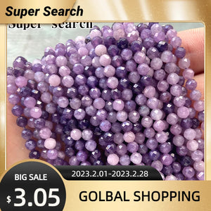 3mm Natural Faceted Purple Gem Stone Beads Round Mineral Bead DIY Jewelry Making