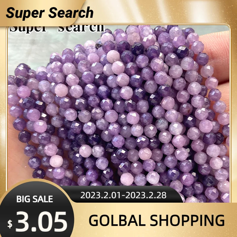 3mm Natural Faceted Purple Gem Stone Beads Round Mineral Bead DIY Jewelry Making