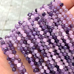 3mm Natural Faceted Purple Gem Stone Beads Round Mineral Bead DIY Jewelry Making