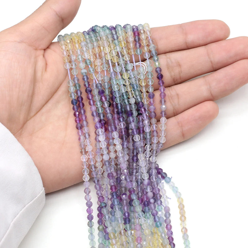 2/3/4mm Natural Fluorite Stone Beads Micro Faceted Spacer Beads