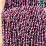 3mm Rubellite Faceted Round Beads 15 Inch