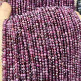 3mm Rubellite Faceted Round Beads 15 Inch