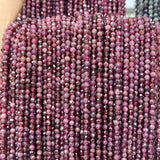 3mm Rubellite Faceted Round Beads 15 Inch