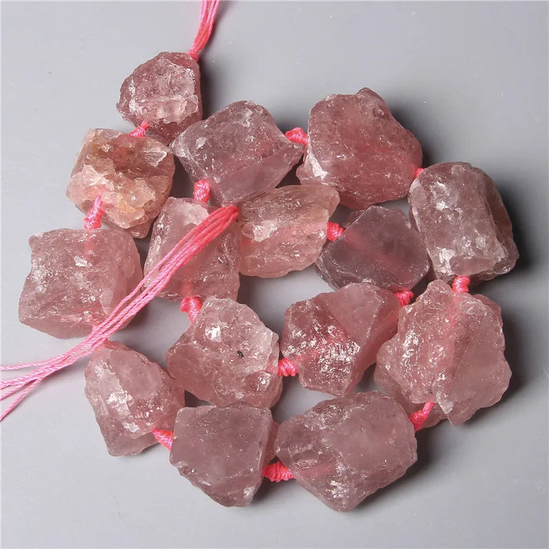Pink Strawberry Quartz Nugget Beads Unpolished