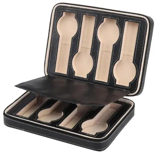 Faux Leather Zipper Watch Jewelry Storage Box Organizer