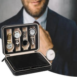 Faux Leather Zipper Watch Jewelry Storage Box Organizer