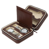 Leather Storage Display Case Watch Box Zippered Travel Portable Box