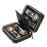 Leather Storage Display Case Watch Box Zippered Travel Portable Box