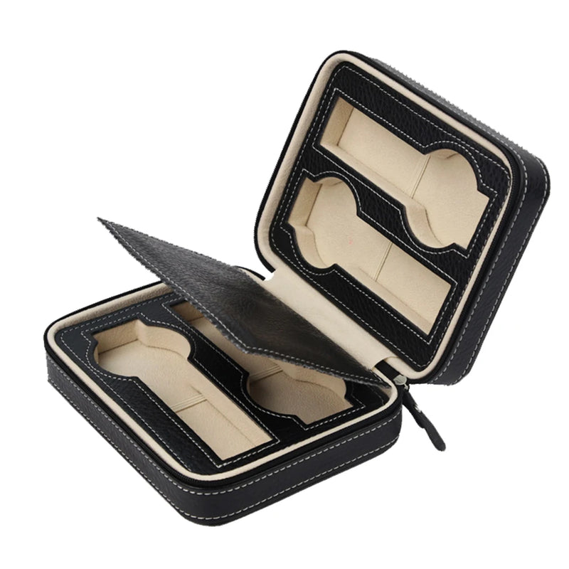 Leather Storage Display Case Watch Box Zippered Travel Portable Box