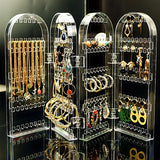 4 Layers Folding Screen Earring Display Stand Clear Acrylic Jewelry Showcase