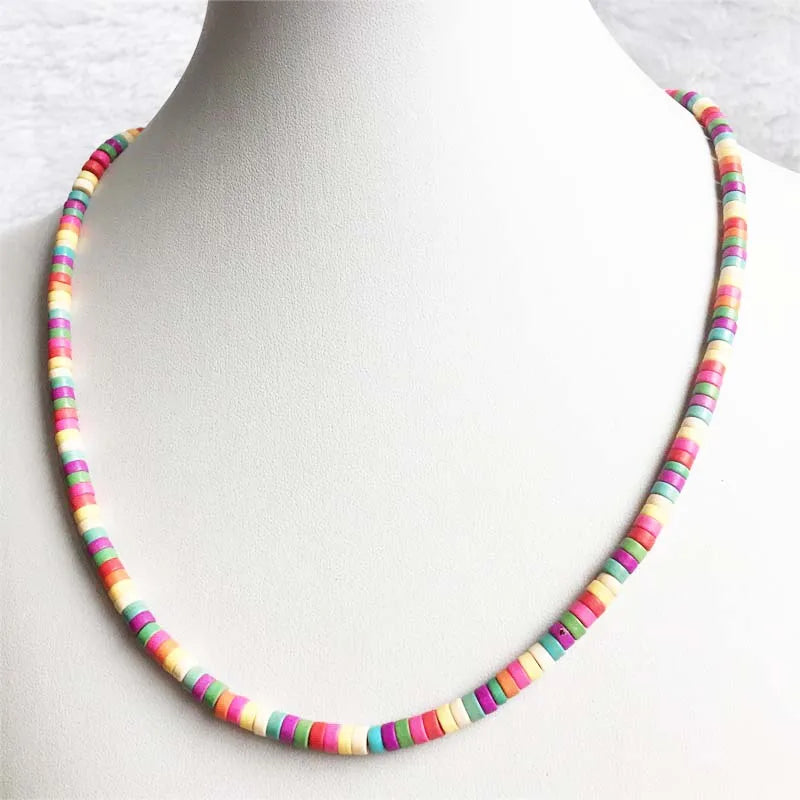 2x4MM Heishi Mix Red Green Turquoise Necklace Natural Stone Chocker Beaded