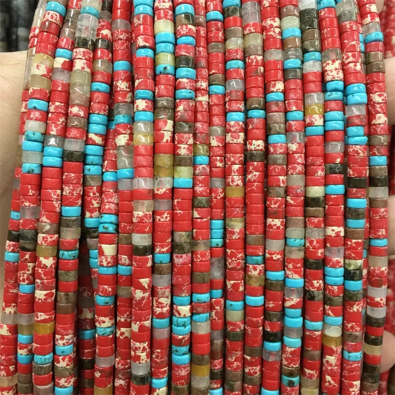 Tiny Red Turquoise Mix Gemstone Beads 2*4MM Heishi Flat Round Loose Stones