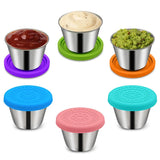 2.4Oz Stainless Steel Condiment Containers with Silicone Lids