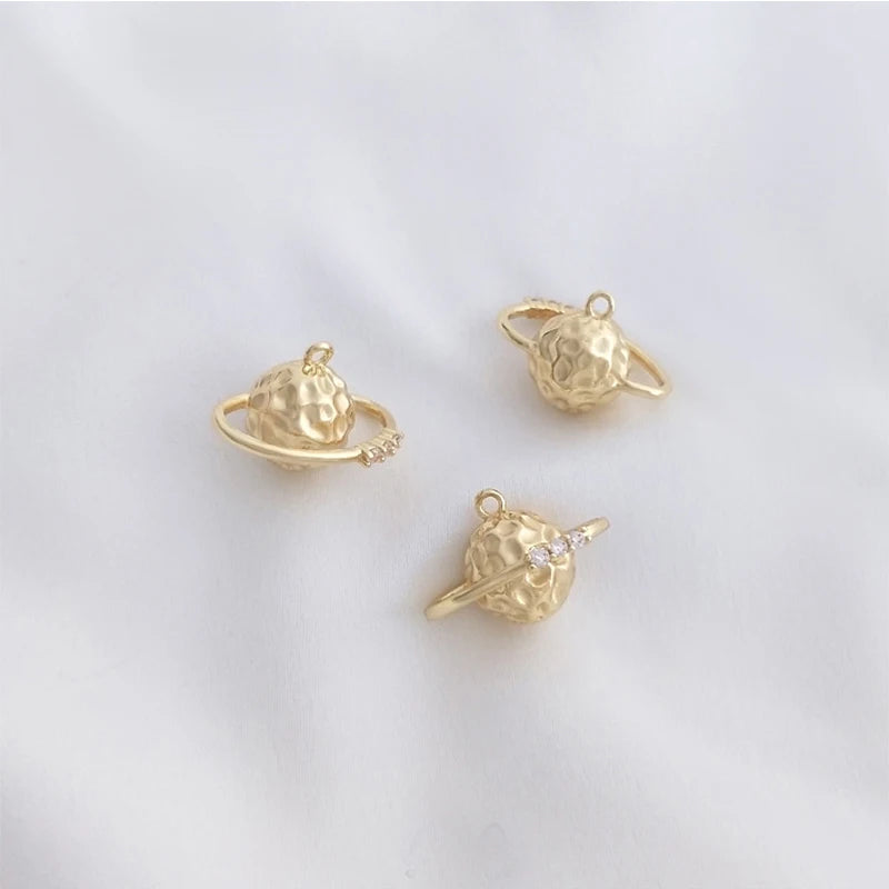 2/4PCS 14K Zircon Planet Charms Pendants for Jewelry Making