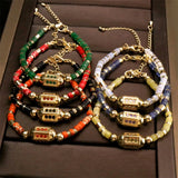 Colorful Natural Stone Bracelets with Geometric Pendant