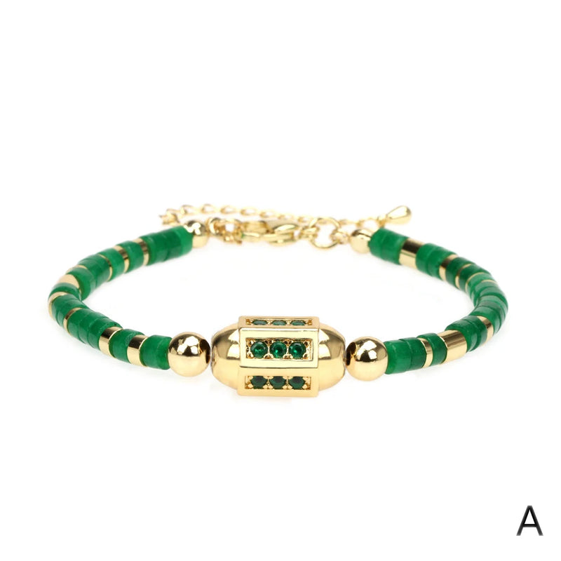 Colorful Natural Stone Bracelets with Geometric Pendant