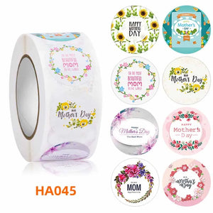 Happy Mothers Label Sticker Round Shape Sweet Floral Designs for Mom