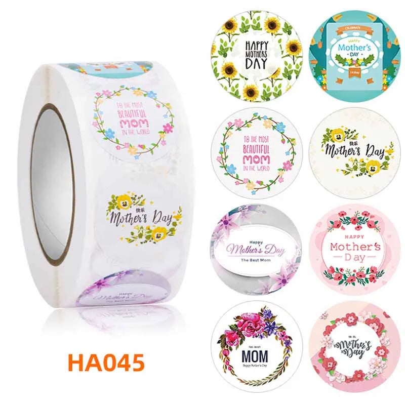 Happy Mothers Label Sticker Round Shape Sweet Floral Designs for Mom
