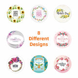 Happy Mothers Label Sticker Round Shape Sweet Floral Designs for Mom