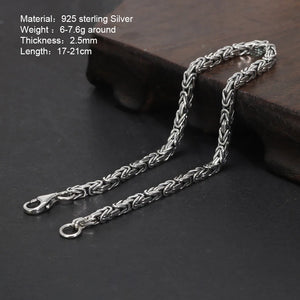 2.5mm S925 Sterling Silver Braided Bracelet Vintage Punk Style Men's Jewelry
