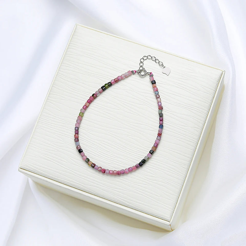 925 Silver Amethyst Bracelet Natural Stone Handwork Women Gift Jewelry