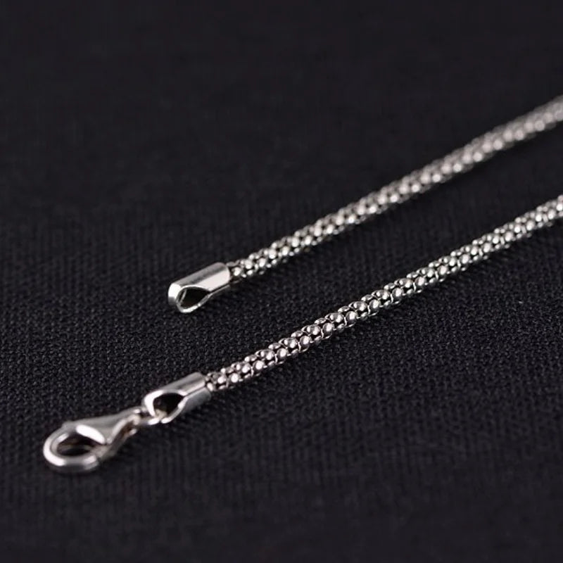 Real S925 Sterling Silver Popcorn Chain Pendant Necklace