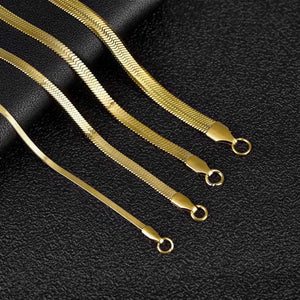 Stainless Steel Flat Chain Necklace 2-5mm Width