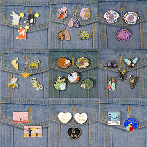 2-6Pcs Animal Enamel Pin Set Flower Stomach Lung Brain Moth Brooch Badge