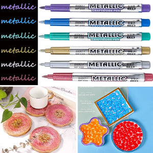 6pcs Metallic Waterproof Marker Pens Silver 2mm Resin Artist Drawing Pen