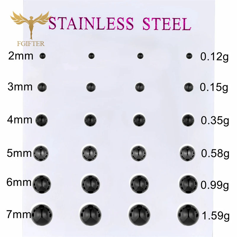 Solid Steel Ball Earrings Set Stainless Steel Ear Piercing Stud Jewelry