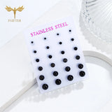 Solid Steel Ball Earrings Set Stainless Steel Ear Piercing Stud Jewelry