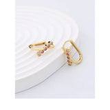 925 Sterling Silver Oval U-shape Zircon 18k Pendant Earrings